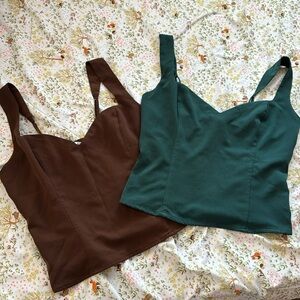 Abercrombie Dark Brown & Emerald Green Crop Tops
